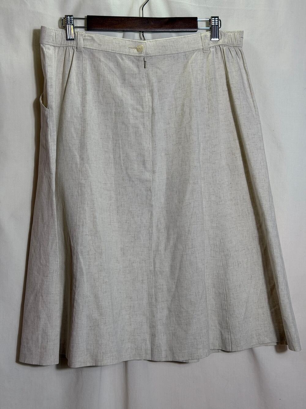 Marks & Spencer Linen Blend A Line Midi Skirt US 14 16 Natural Oatmeal Pockets
